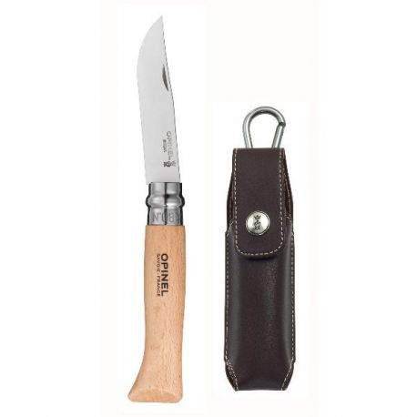 OPINEL Couteau de poche fermant Hêtre Naturel - Tradition N°8 Inox + Etui Alpine