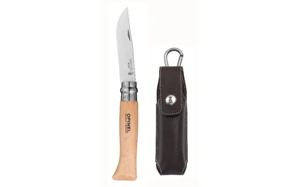 OPINEL Couteau de poche fermant Hêtre Naturel - Tradition N°8 Inox + Etui Alpine