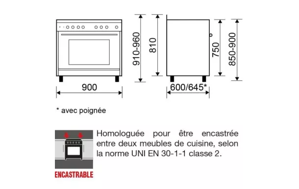 GLEM piano de cuisson gaz 90 cm inox GE960CMIX2