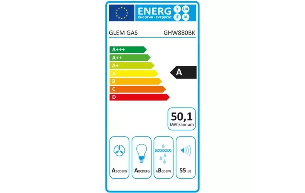 GLEM hotte décorative 80 cm noire 736 m3 GHW880BK