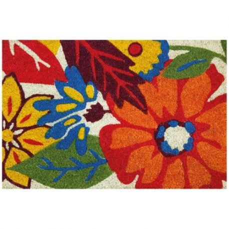 IDMAT Tapis coco blanchi flowers 40x60 cm