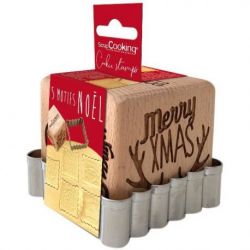 SCRAPCOOKING Tampon à biscuits bois 5 décors + découpoir - Noël