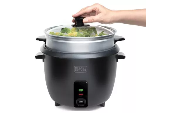 BLACK & DECKER CUISEUR A RIZ MULTIFONCTIONS 700W 1,8L COUVERCLE VERRE PANIER AMOVIBLE