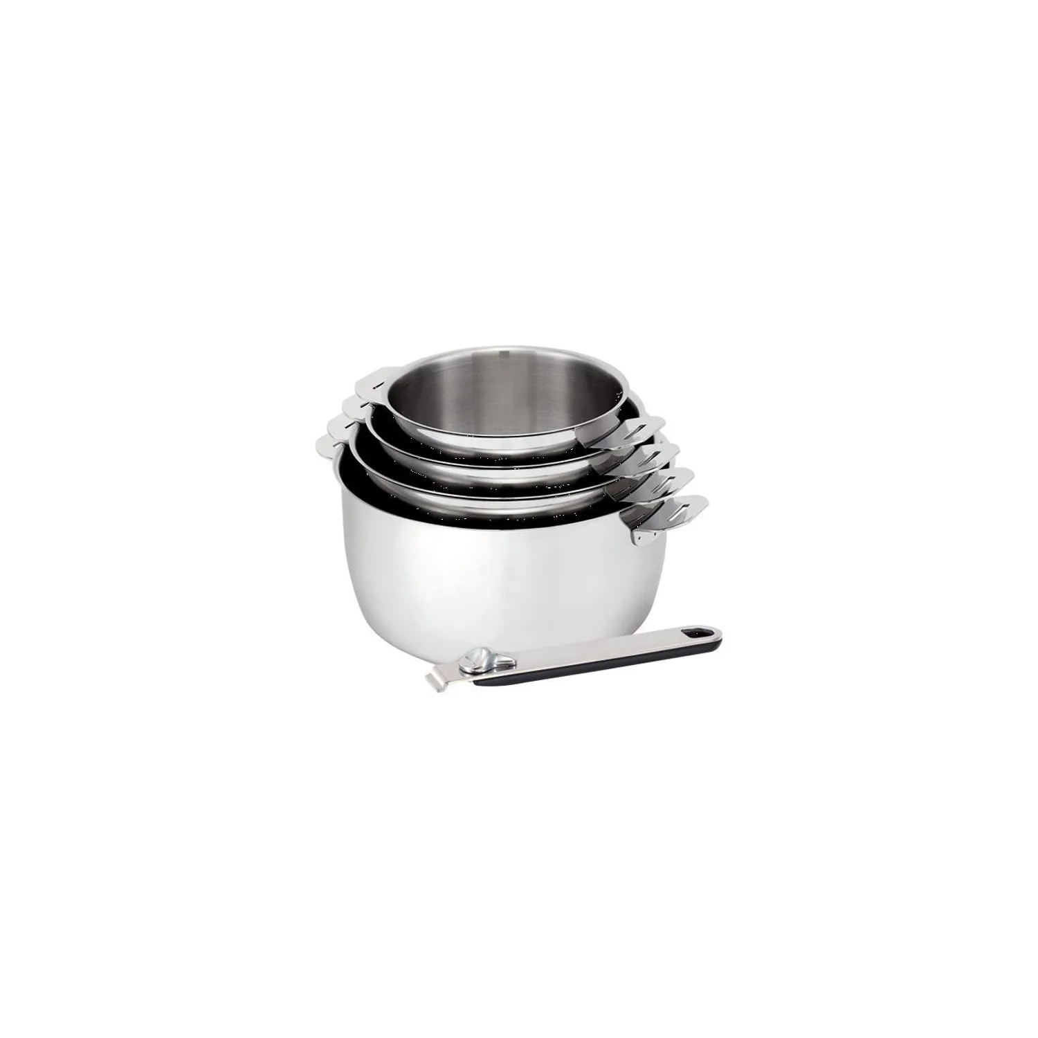 Set 4 casseroles Move acier inox + 1 poignée Ø14 Ø16 Ø18 Ø20 cm