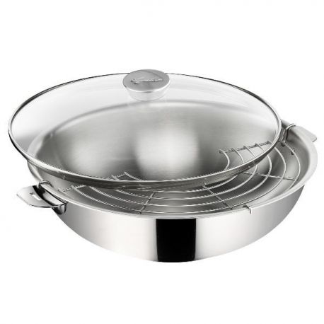 LAGOSTINA Wok 30 cm inox + grille + couvercle - Salvaspazio+