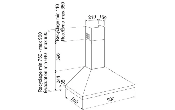 GLEM Hotte décorative noire 500 m3/h - GHP945BK
