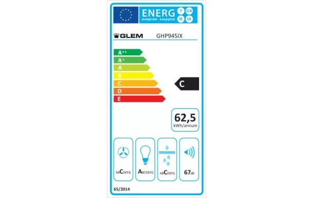 GLEM Hotte décorative 90 cm inox 500 m3/h - GHP945IX