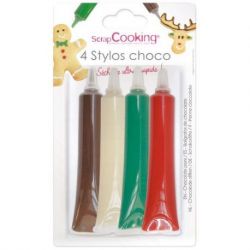 SCRAPCOOKING Lot de 4 stylos chocolat Noël