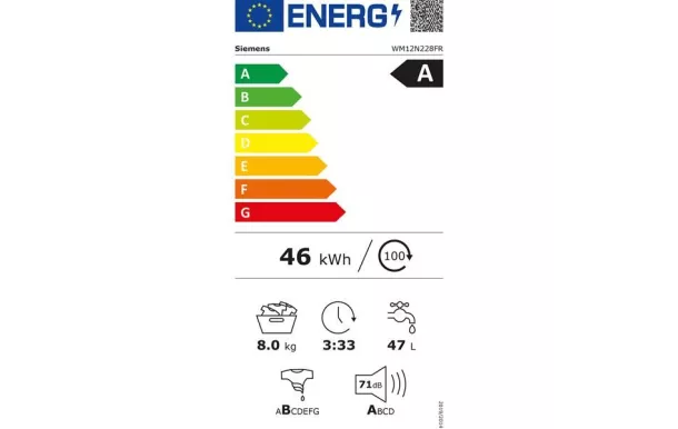 SIEMENS Lave-linge frontal 8 kg essorage 1200 tr/min - WM12N228FR