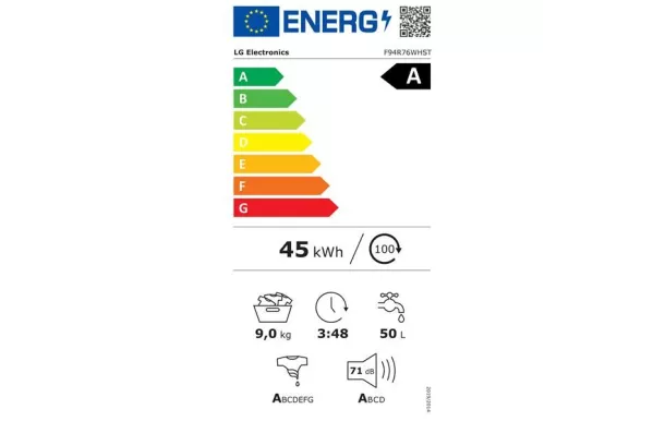 LG Lave-linge frontal 60 cm 9 Kg essorage 1400 tr/mn - F94R76WHST