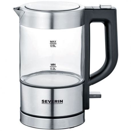 SEVERIN BOUILLOIRE VERRE 0,5L 1100W INOX NOIR 3472