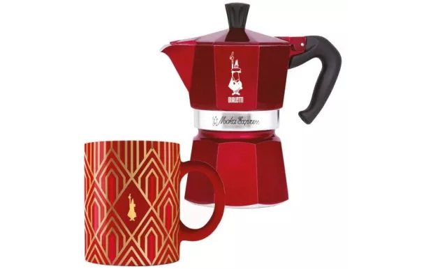 BIALETTI MOKA EXPRESS 3 CUPS RED + 1 MUG DÉCO GLAM 0009901